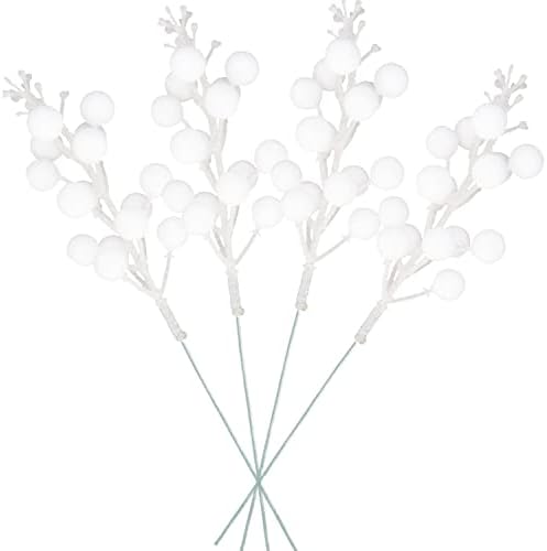 Artificial White Berry Stems 24 Pack for Christmas Decor