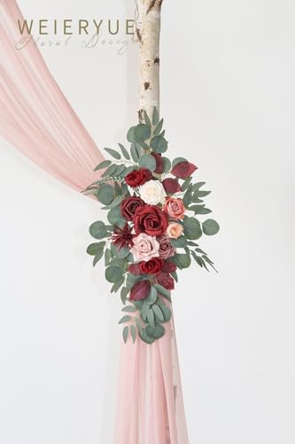 Artificial Wedding Arch Flowers Kit with 3 Pieces and Chiffon Drape