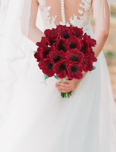 IPOPU Burgundy Poppy Flowers Artificial 20pcs