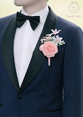 TingeTime Silk Flower Boutonniere Set for Men