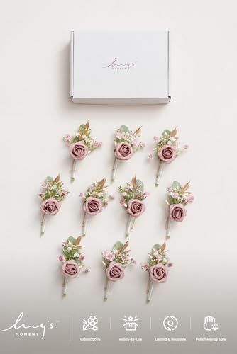Lings Moment Dusty Rose Pink Boutonniere Set 10pcs