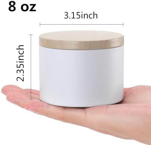 NEXBEXES 24PCS 8oz White Candle Tins with Wood Grain Metal Lids