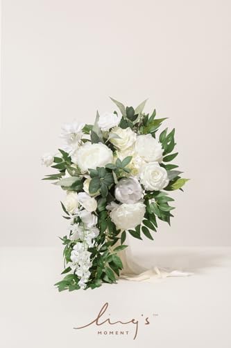 Lings Moment Ivory Bridal Bouquet 15 Inch Artificial Flowers