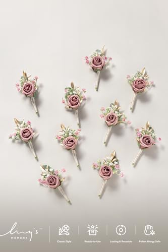 Lings Moment Dusty Rose Pink Boutonniere Set 10pcs