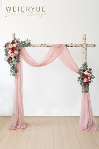 Artificial Wedding Arch Flowers Kit with 3 Pieces and Chiffon Drape
