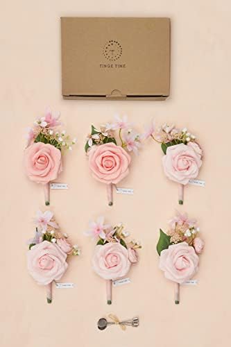 TingeTime Silk Flower Boutonniere Set for Men