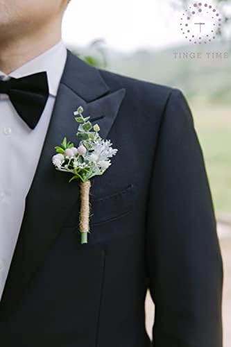 TINGE TIME Fresh Green Silk Boutonniere Set 10 pcs