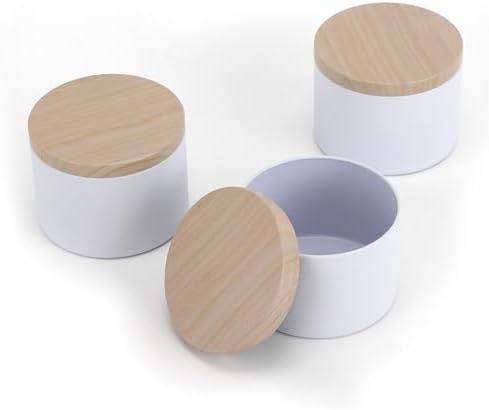 NEXBEXES 24PCS 8oz White Candle Tins with Wood Grain Metal Lids