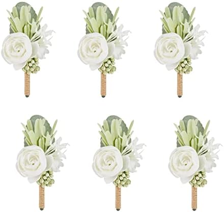 Meldel Ivory Greenery Boutonniere Set of 6