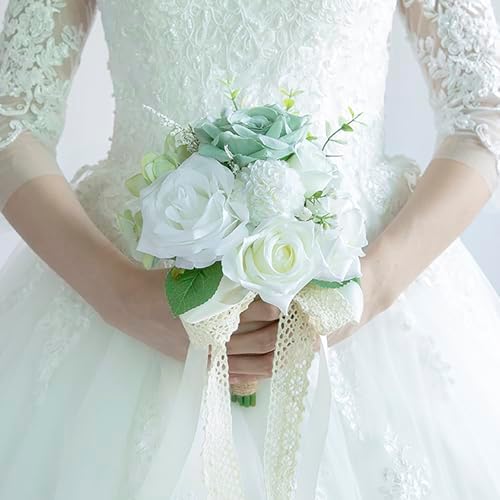 Elegant Artificial Wedding Bouquet with Silk Roses and Baby Breath