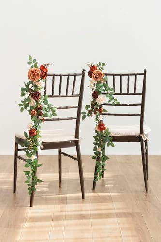Fall Wedding 10pcs Chair Decorations Orange Terracotta Floral Swag