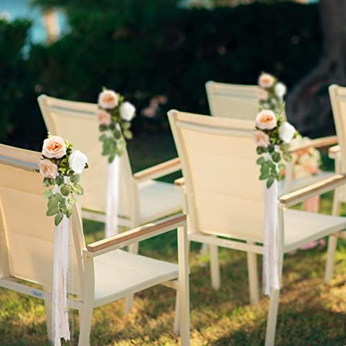 Giegxin 16 Pcs Wedding Aisle Decorations Pew Flowers with Ribbons