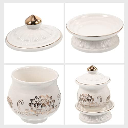White Ceramic Water Offering Bowl Set 2pcs for Altar and Meditation