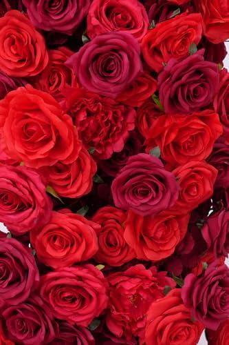 Dark Red Artificial Flower Heart Shape Wedding Arch Backdrop