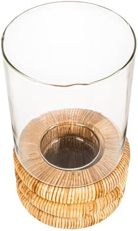 Creative Co Op Glass Hurricane Vase with Woven Rattan Base Small
