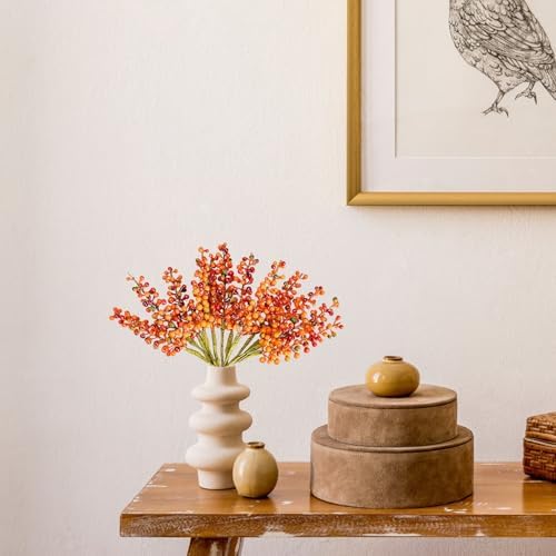 Belupai 12 Pc Orange Fall Berry Stem Decor