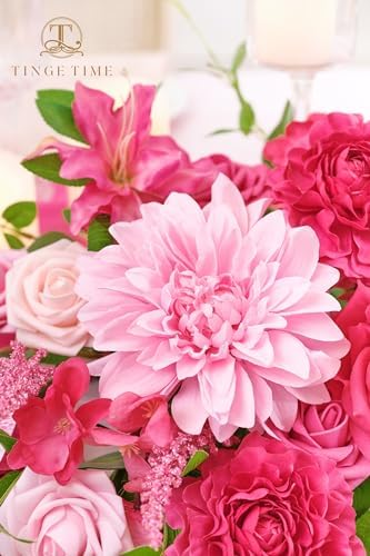 TINGE TIME Artificial Sweetheart Flower Swag Set with Tablecloth and Runner Hot Pink