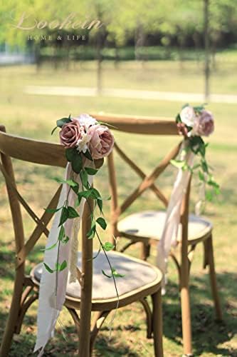 Lookein Set of 8 Pew Flowers Dusty Rose Wedding Decor