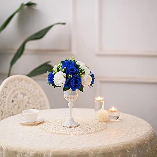 BLOSMON Royal Blue White Flower Balls Centerpiece 2 Pcs
