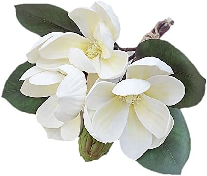 Leadigol 3Pcs White Silk Magnolia Flowers Bouquet Decoration