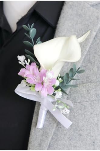 White Calla Lily Boutonniere for Men Wedding