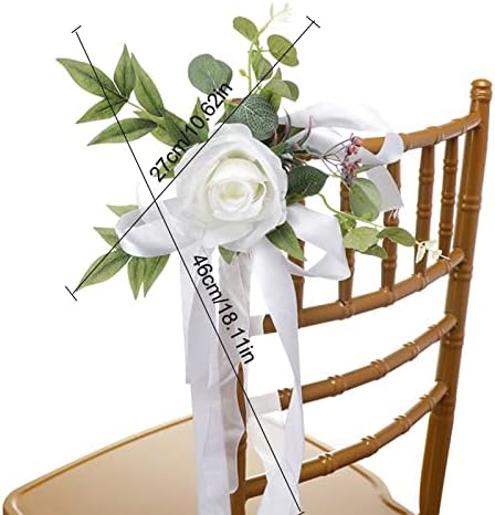6PCS Wedding Chair Decorations with Flowers and Ribbons