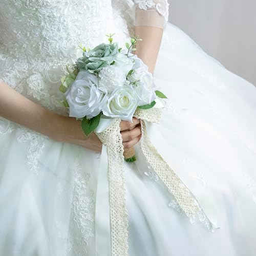 Elegant Artificial Wedding Bouquet with Silk Roses and Baby Breath