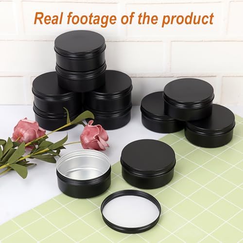 48 Pack 4 Oz Black Metal Round Tins with Screw Lid