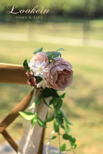 Lookein Set of 8 Pew Flowers Dusty Rose Wedding Decor