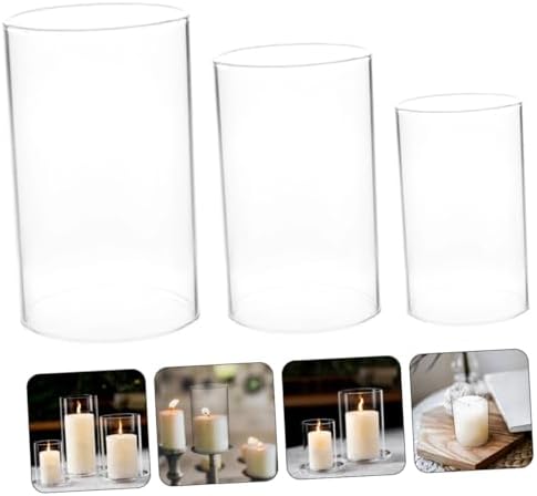 3pcs Glass Candle Holder Sleeves Windproof Cover Home Decor