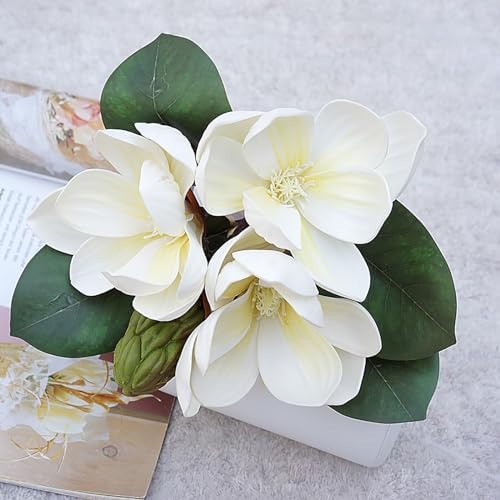 Lovmeety White Magnolia Artificial Flowers 2 Pack Bouquet Decor