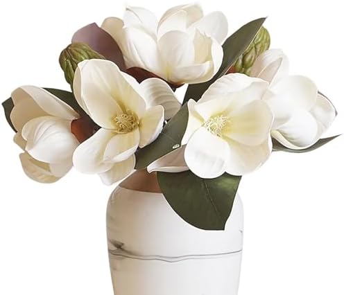 Lovmeety White Magnolia Artificial Flowers 2 Pack Bouquet Decor