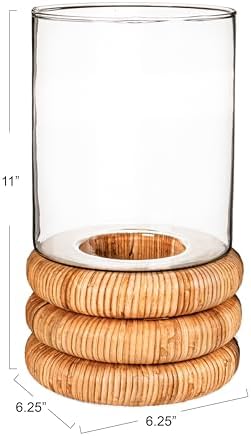 Creative Co Op Glass Hurricane Vase with Woven Rattan Base Small
