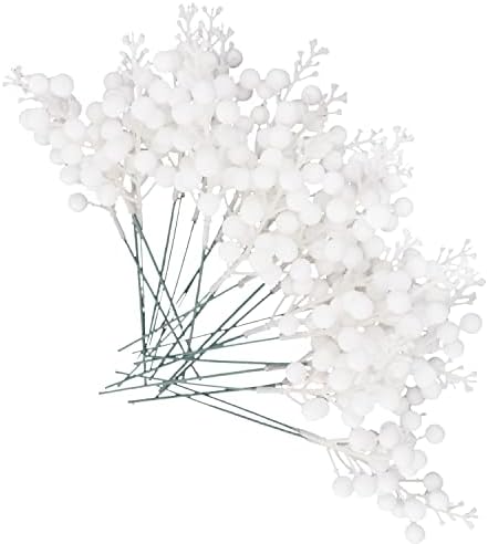 Artificial White Berry Stems 24 Pack for Christmas Decor