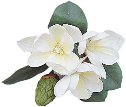 Leadigol 3Pcs White Silk Magnolia Flowers Bouquet Decoration