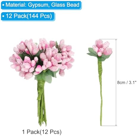 PATIKIL Mini Artificial Pink Flower Stamens 144Pcs Bundle