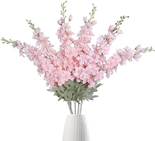 IPOPU Pink Delphinium Artificial Flowers 6pcs Real Look