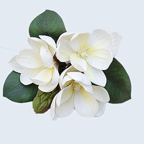 Leadigol 3Pcs White Silk Magnolia Flowers Bouquet Decoration