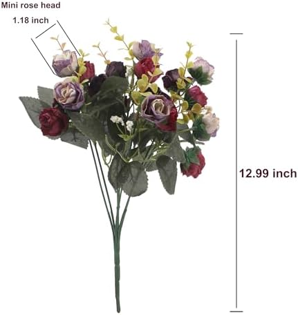 Duovlo 7 Stem 21 Mini Rose Artificial Flower Bouquet Pack of 4 Purple