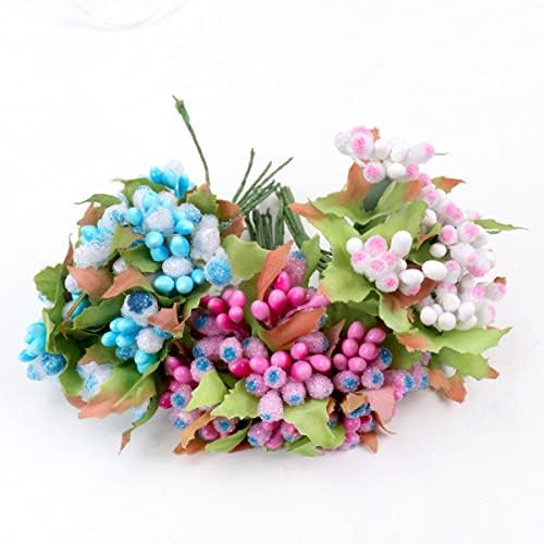 QueenBox 12 Pcs Artificial Pearl Berry Flowers for Decor