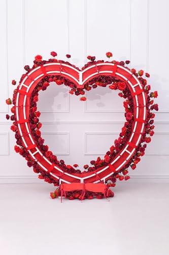 Dark Red Artificial Flower Heart Shape Wedding Arch Backdrop