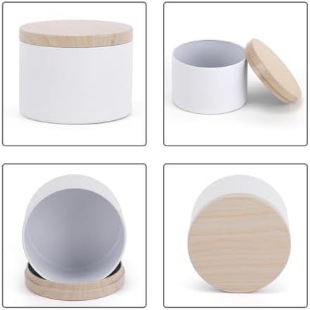 NEXBEXES 24PCS 8oz White Candle Tins with Wood Grain Metal Lids