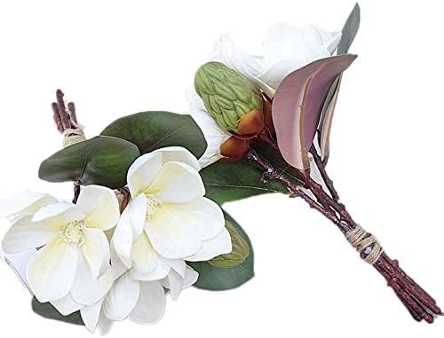 Leadigol 3Pcs White Silk Magnolia Flowers Bouquet Decoration