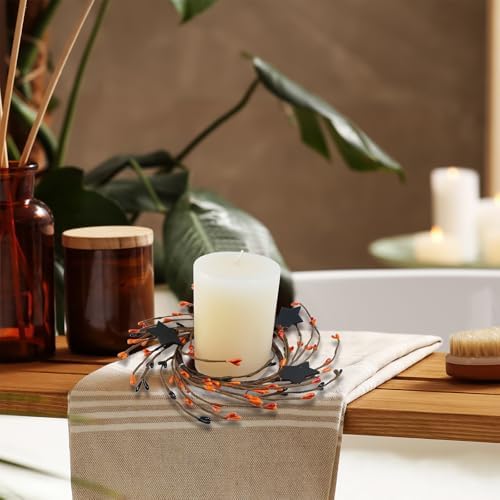 Winlyn 4 Pack Halloween Candle Rings with Wooden Stars