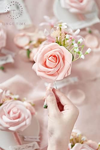 TingeTime Silk Flower Boutonniere Set for Men
