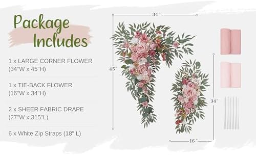 WEDFLOR Wedding Arch Flowers with Drapes Kit Pack of 4