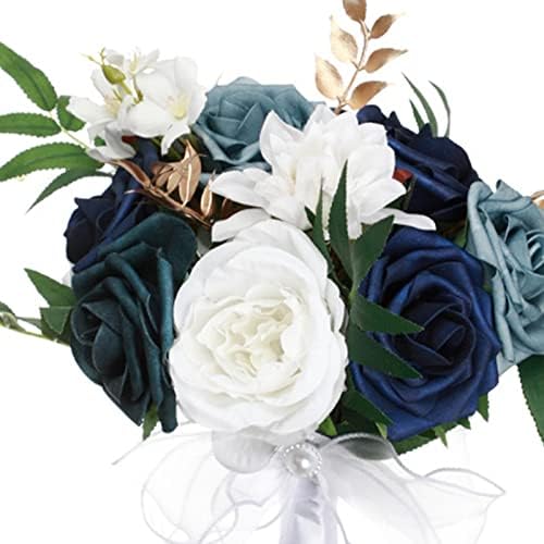 Elegant Blue White Bridal Bouquet with Ribbon