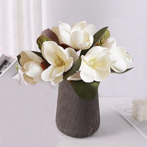 Lovmeety White Magnolia Artificial Flowers 2 Pack Bouquet Decor