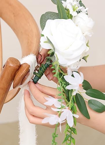 Wedding Chair Decorations 8pcs Artificial Flowers with Chiffon Ribbons