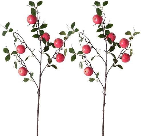 24 Pcs Artificial Apple Branches with Green Leaves and Flowers